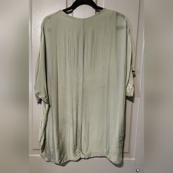 Women's 100% Silk Lagenlook Blouse, Light Green, Made In Italy, OS - Picture 3 of 10